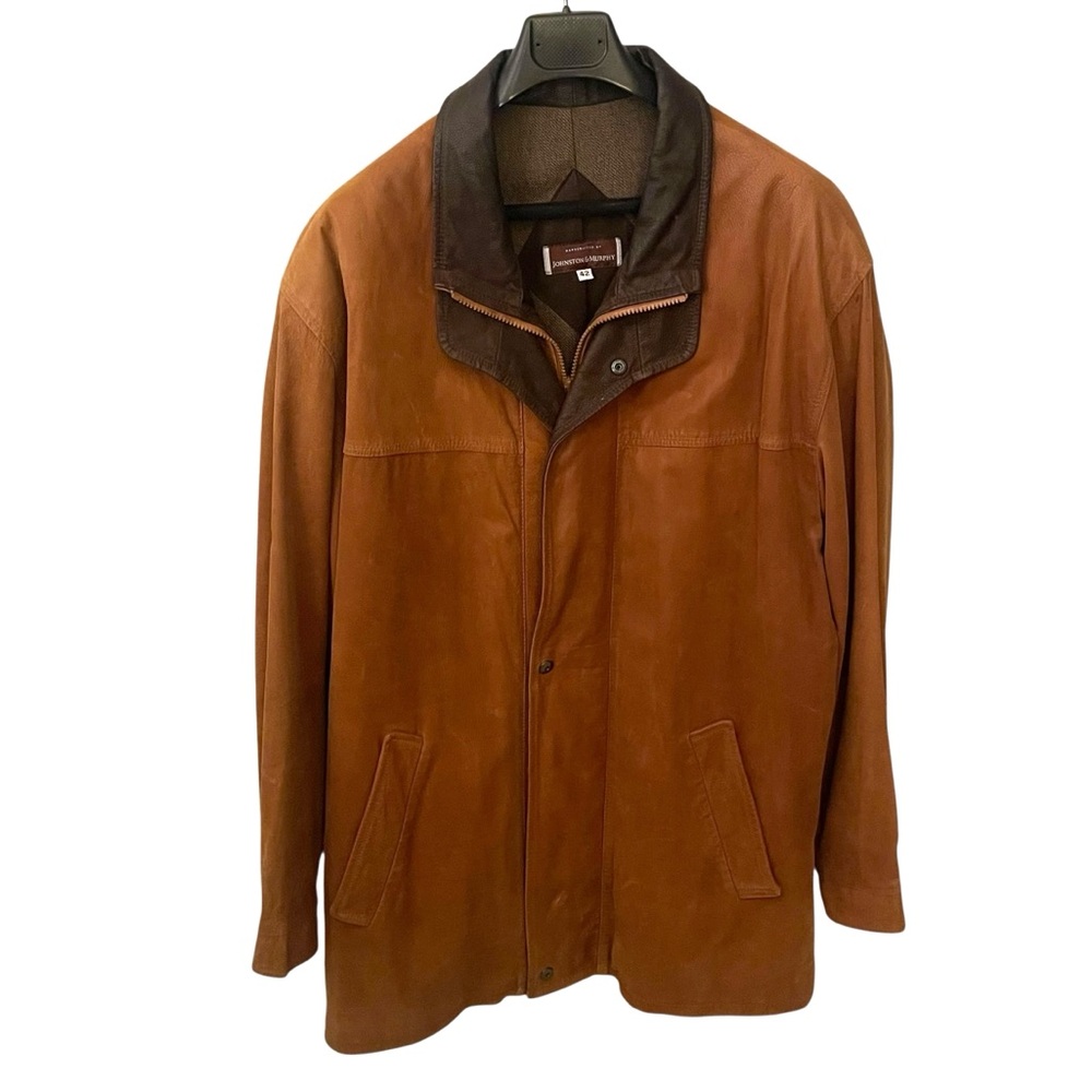 Johnston & Murphy Leather Field Coat Jacket Mens Size 42 Brown Lambskin Two Tone - Picture 4 of 16